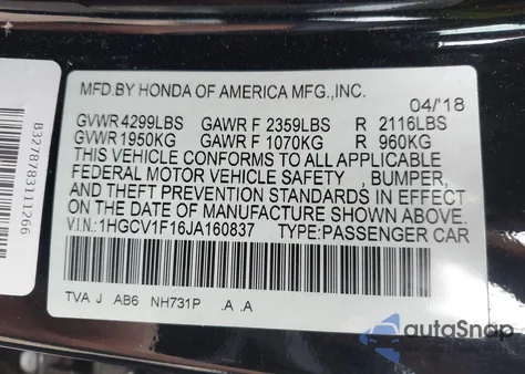 2018 Honda Accord Lx z USA, uszkodzony, nr VIN 1HGCV1F16JA160837